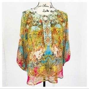 New Directions Floral Pullover Sheer Print Blouse Size Small